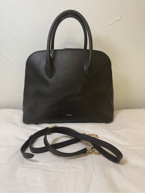 Furla Handbags - Furla Code Black Leather Dome Satchel with Detachable Strap